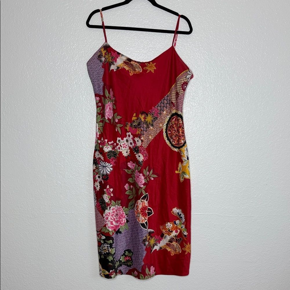 Floral Red Asian oriental mini slip Dress